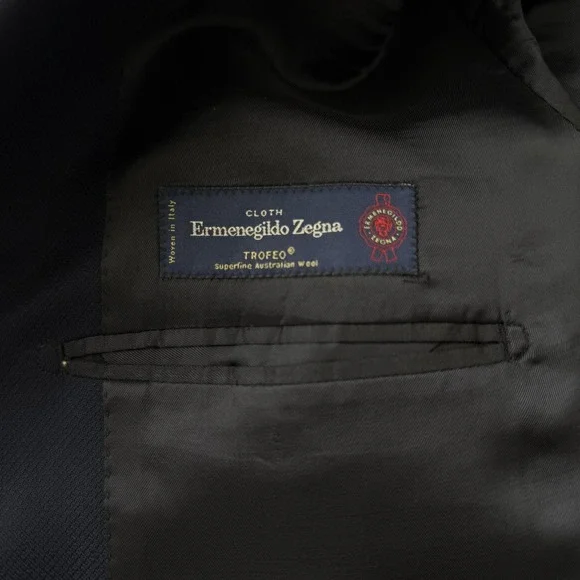 Ermenegildo Zegna Suit Jacket Mens 44 Navy Blue 100% Trofeo Wool 2 Blazer Italy